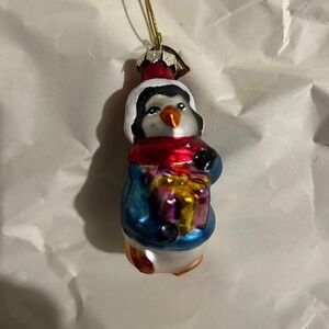 Vintage Festive Penguin Glass Tree Ornament